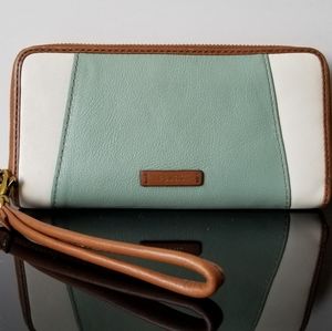 Fossil Wallet - Julia Zip Clutch, White Teal Brown